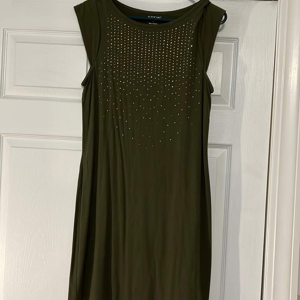 Apt 9, olive green dress with gold accents, Size Med